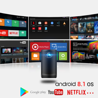 HIFI स्पीकर मोड के साथ 4K Android 9 प्रोजेक्टर LED वायरलेस मिनी DLP प्रोजेक्टर