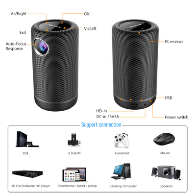 HIFI स्पीकर मोड के साथ 4K Android 9 प्रोजेक्टर LED वायरलेस मिनी DLP प्रोजेक्टर